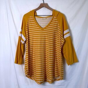 Bobbie Brooks Women Striped Hoodie T-Shirt Yellow Size 2X Varsity Sporty Casual